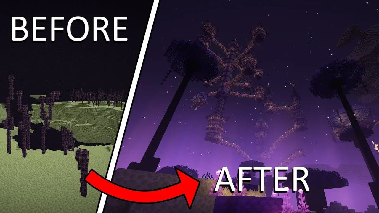 Massive obsidian tower floating in a purple void with glowing accents